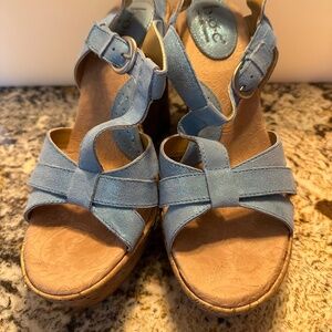 b.o.c Wedge Sandals with Blue Leather Uppers.  Size 10
